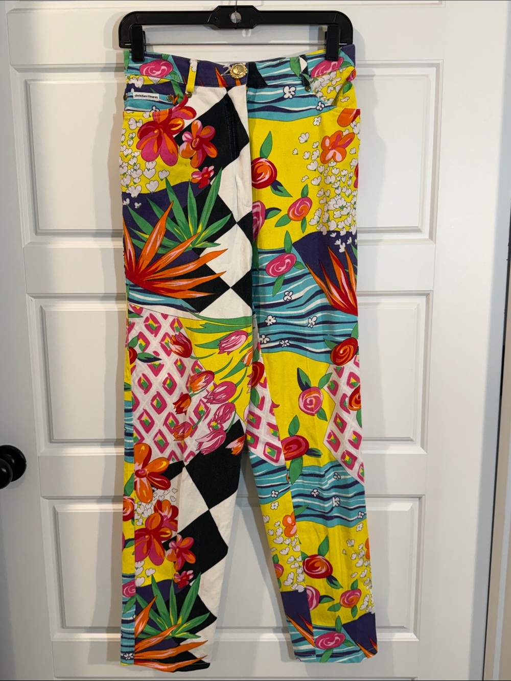 CHRISTIAN LLINARES pants, vintage printed trousers, printed 90s pants size 24
